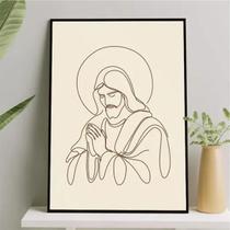 Quadro Jesus One Line - Marrom 24X18Cm - Com Vidro