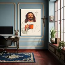 Quadro Jesus Sorrindo Com Café - 70x50cm Quadro Jesus Sorrindo Com Café - 70x50cm