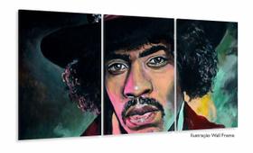 Quadro Jimi Hendrix Moderno Em Tecido 3 Peças 120x60