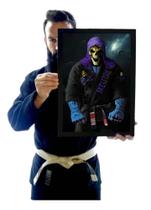 Quadro Jiu Jitsu Caveira Faixa Preta Lutador Arte Decorção