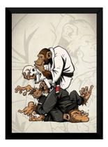 Quadro Jiu Jitsu Decoração Dojo Bjj Arte Macaco Faixa Preta