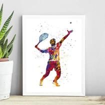 Quadro Jogador De Tênis - Aquarela 45X34Cm - Com Vidro