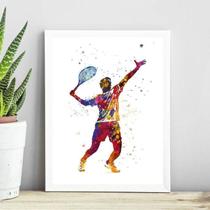 Quadro Jogador De Tênis - Aquarela 45X34Cm - Com Vidro