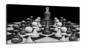 Quadro Jogo de Xadrez O Rei Arte Preto e Branco em Tecido Canvas 130x60 m1 Quadro Jogo de Xadrez O Rei Arte Preto e Branco em Tecido Canvas 130x60 m1