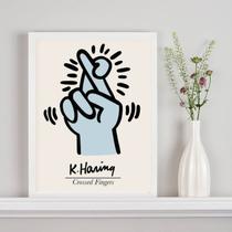 Quadro Keith Haring Crossed Fingers - Azul 24x18cm - com vidro