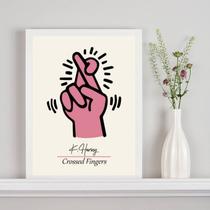 Quadro Keith Haring Crossed Fingers - Rosa 24x18cm - com vidro