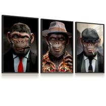 Quadro Kit 3 Vidro Macaco Estiloso Mafioso Monkey 43x63 cada - ARTPAREDE