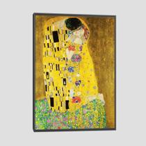 Quadro Klimt O Beijo Tela Moldura Preta 95X63Cm