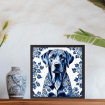Quadro Labrador Estilo Azulejo Português - 33x33cm - com vidro