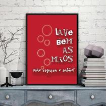 Quadro Lave Bem As Mãos 24X18Cm - Com Vidro Preta