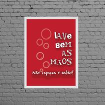 Quadro Lave Bem As Mãos 24x18cm - com vidro