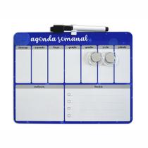 Quadro Le Magnético Branco Agenda Semanal Borda Azul com 2 Ímãs e Marcador 21,5x28cm