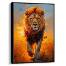 Quadro Leão Ardente em Crepúsculo de Fogo Quadro Leão Ardente em Crepúsculo de Fogo