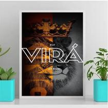 Quadro Leão Cristo 24x18cm - Moldura madeira preta