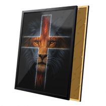 Quadro Leão Cruz Rosto Religioso Moldura e Vidro Quadro Leão Cruz Rosto Religioso Moldura e Vidro