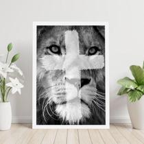 Quadro Leão Cruz Tinta 33X24Cm - Com Vidro Quadro Leão Cruz Tinta 33X24Cm - Com Vidro