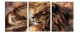 Quadro Leão de Judá Jesus cristo Religioso 60x120 triptico