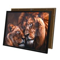 Quadro Leão e Leoa Carinhosos Apaixonados Moldura e Vidro