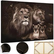 Quadro Leao Familia Filhos Decorativo Tela Madeira Tecido Ultra Hd Grande 60x90