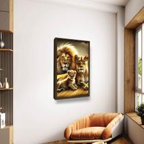 Quadro Leão Família Filhote Decorativo Moldura Quadro Leão Família Filhote Decorativo Moldura