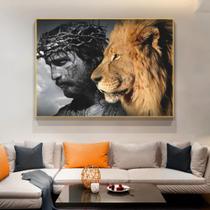 Quadro Leão jesus em tecido canvas 90x60 - Puraarts