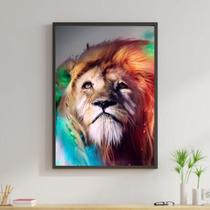 Quadro Leão Juba Colorida 45X34Cm Com Vidro Moldura Preta Quadro Leão Juba Colorida 45X34Cm Com Vidro Moldura Preta