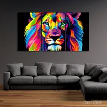 Quadro Leão Juda Colorido Mosaico 3 Peças 120x65cm