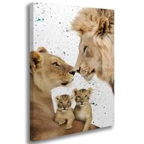 Quadro Leão Leoa 02 Filhotes Familia Filhos Tela Grande 60x90 Em Tecido Canvas