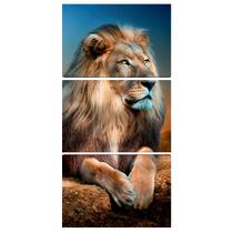 Quadro Leão Majestoso Azul Moderno Sala Parede Quarto Lion