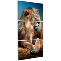 Quadro Leão Majestoso Azul Moderno Sala Parede Quarto Lion