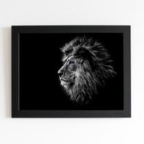 Quadro Leão Olho Azul Tons de Cinza Moldura Preta 60x40cm Quadro Leão Olho Azul Tons de Cinza Moldura Preta 60x40cm