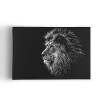 Quadro Leão Olho ul Tons De Cinza Animal Canvas 60X40Cm