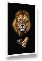 Quadro Leão Preto Animal com Moldura Sala Escritório