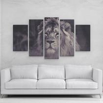 Quadro Leão preto e branco 108x65cm em mdf