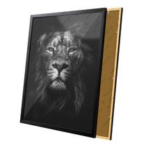 Quadro Leão Preto e Branco Rosto Imponente Moldura e Vidro Quadro Leão Preto e Branco Rosto Imponente Moldura e Vidro