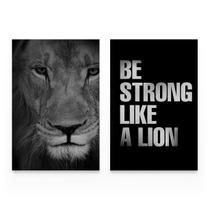 Quadro Leão Preto Motivacional Decorativo Be Strong Like a Lion Frase Mosaico Canvas - Bimper