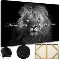 Quadro Leao Religioso Nunca Foi Sorte Preto Grande 60x90 Tela Tecido Não Desbota