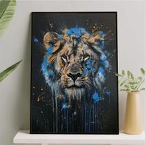 Quadro Leão Tinta Azul 24x18cm