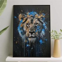 Quadro Leão Tinta ul 24X18Cm - Com Vidro