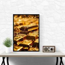 Quadro Lei Da Atração - Barras De Ouro 33x24cm Quadro Lei Da Atração - Barras De Ouro 33x24cm