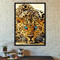 Quadro Leopardo de olhos Azuis com Moldura E Acetato Tamanho A3