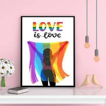 Quadro Lésbica Bandeira Love Is Love 24X18Cm Com Vidro Preta