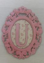 Quadro Letra U em Mdf Rosa Quadro Letra U em Mdf Rosa