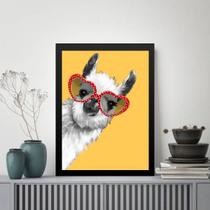 Quadro Lhama De Óculos - Coração 33x24cm - com vidro