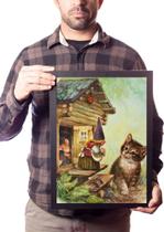 Quadro Linda Arte Gnomo Rato E O Gato Decoração