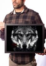 Quadro Lobo Com Rosa Na Boca Poster Na Moldura