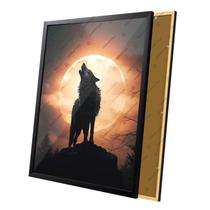 Quadro Lobo Uivando Floresta Lua Cheia Moldura e Vidro