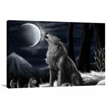 Quadro Lobo Uivando Paisagem decorativo com Tela em Tecido