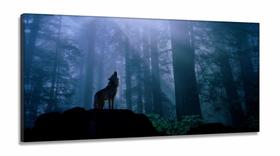 Quadro Lobo Uivando Paisagem decorativo em Tecido Canvas 130x60