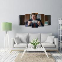 Quadro Lobo Wall Street Dólar Mosaico 5 Peças Filme 125x60